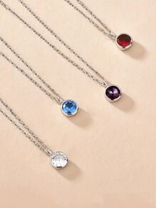 1 件简约 12 月诞生石情人节项链，圆形锆石吊坠，带 3D 水晶和水钻装饰，银链，妈妈，母亲，母亲节，礼物 - 銀色 - 查看 1