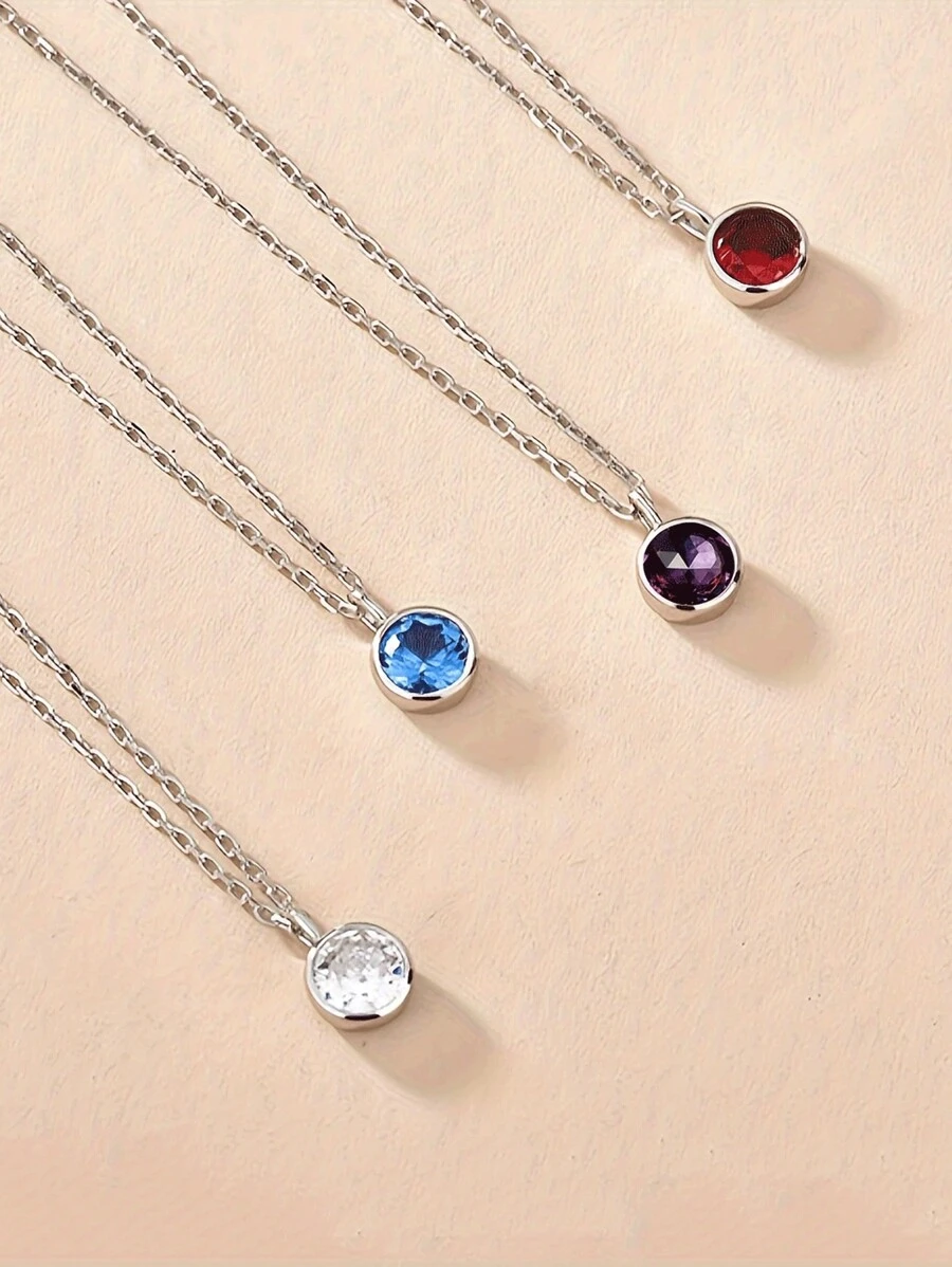 1 件简约 12 月诞生石情人节项链，圆形锆石吊坠，带 3D 水晶和水钻装饰，银链，妈妈，母亲，母亲节，礼物 - 銀色 - 查看 1