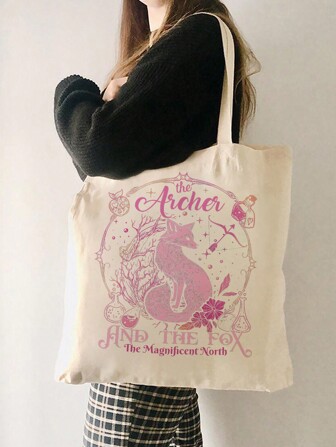 VOESETO 1st Ballad Of The Archer And The Fox Pattern Tote Bag Canvas Axelväska för resor Daglig pendling Återanvändbar shoppingväska för kvinnor, trendig hopfällbar axelväska