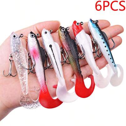 6 st, Ledning Konstgjorda beten Fiskedrag Mjuk silikon Bete För Hav Bas Sked Karp Fiskedrag