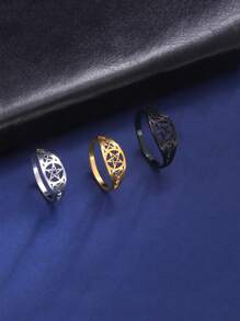 1pc Stainless Steel Vintage Pentagram Ring, Unisex Fashionable Hiphop Amulet Finger Ring, Couple/Holiday Gift