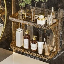 Home Use Punch-Free Bathroom Shelf, Toiletry Rack, Wall Mount For Washroom, Lavatory, Kitchen, Cosmetic Organizer, Dual Layer Desktop Storage - Champagne - View 2
