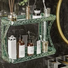 Home Use Punch-Free Bathroom Shelf, Toiletry Rack, Wall Mount For Washroom, Lavatory, Kitchen, Cosmetic Organizer, Dual Layer Desktop Storage - Champagne - View 8