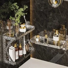 Home Use Punch-Free Bathroom Shelf, Toiletry Rack, Wall Mount For Washroom, Lavatory, Kitchen, Cosmetic Organizer, Dual Layer Desktop Storage - Champagne - View 10