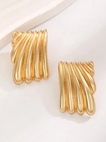 1pair European And American Vintage Twisted Geometric Shape Metallic Statement Earrings For Women, Daily Wear Party Gift - Yellow Gold - View 4
