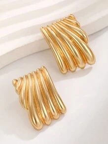 1pair European And American Vintage Twisted Geometric Shape Metallic Statement Earrings For Women, Daily Wear Party Gift - Yellow Gold - View 2