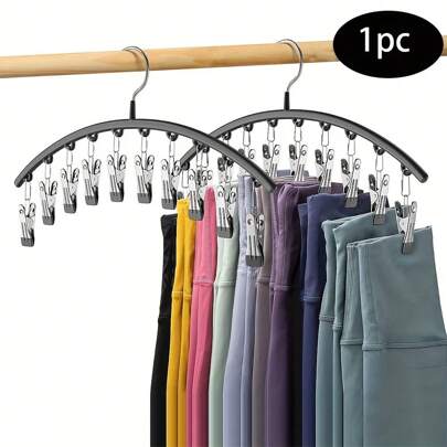 1pc Pants Hangers With 10 Clips, For Holding Leggings/Jeans/Hats, Household Space Saving For Organization Of Bedroom, Bathroom, Closet, Wardrobe, Home, Dorm, Travel