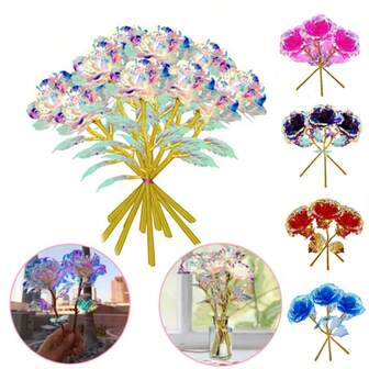 10入組人造有色玫瑰附金箔,浪漫禮物,適用於婚禮、派對、聖誕節、情人節、母親節和其他節日