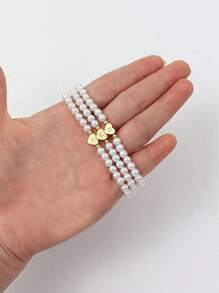 1pc A-Z 26 Letters & Heart Beaded Simple Bracelet - White - View 3