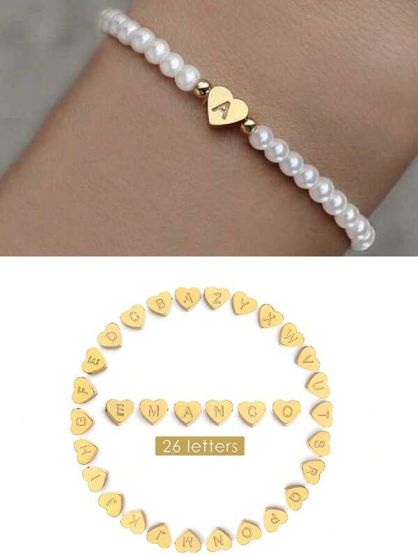 1 Peça Pulseira Simples Com Miçangas De Coração E Letras A A Z