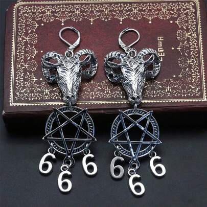 1 Paar Modischer Und Personalisierter Gothic Ziegenkopf Pentagramm 666 Anhänger Ohrringe Für Damen Mode Accessoires, Hochzeitsparty Gedenkgeschenke, Geeignet Für Den Täglichen Gebrauch