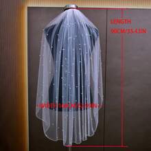 Affordable Bridal Wedding Veil, Short Length With Pencil Edge & Pearls, 1pc Fall Clothes For Women - Multicolor - View 8