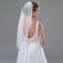 Affordable Bridal Wedding Veil, Short Length With Pencil Edge & Pearls, 1pc Fall Clothes For Women - Multicolor - View 7