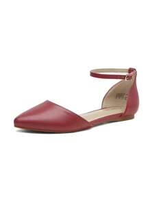 Women Flats Ankle Strap Pointed Toe Ballet Flats Versatile Commuting Office Shopping Casual Dress Flats Shoes - 紅色 - 查看 7