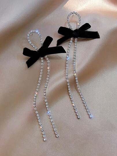 2024 Novo Estilo Requintado Veludo Bowknot & Brincos de Borla, Moda Longa Dangle Brincos para Mulheres Dia dos Namorados