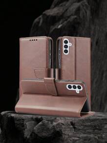 适用于男士的手机壳，适用于 16的高级仿皮翻盖保护壳+支架手机壳，做工精良的全套手机壳，兼容 11/12/13/14/15 Pro Max，兼容三星S24U，兼容OPPO，兼容vivo，兼容红米Note 11/12 Pro，国际版，非国内版 - 棕色 - 查看 2