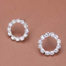 Fashionable Full Rhinestone Circle Earrings For Women, Versatile Daily Accessory - Silver - View 12