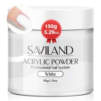  Saviland White Acrylic Powder -150g/5.29OZ Acrylic Nail Powder Large Capacity Professional For Acrylic Application System Nail Art 3D Flowers Carving Nail Extension Nail Carving