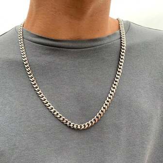 1pc Men's Stainless Steel Cuban Link Chain Necklace, Artificial Jewelry Accessories, 3.0mm/5.0mm/7.0mm Length 60cm