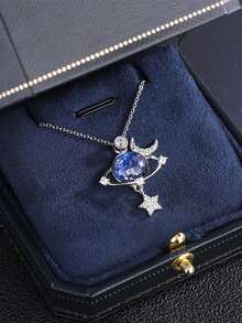 1 件精致双层蝴蝶项链 S925 纯银简约优雅女士项链、精美珠宝礼品、派对礼品、生日礼品、约会必需品 - 星空環球吊墜項鍊 - 查看 3