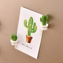 Creativo 3d Cactus En Maceta Imán Pegatina De Frigorífico Con Bloc De Notas, Diseño Magnético De Planta Suculenta - Blanco - Ver 5