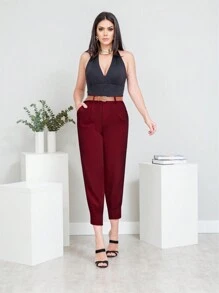 Women Pants - 酒紅色 - 查看 4