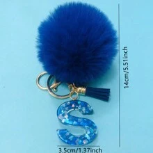 1 Pc Alphabet Initial Letter Keychain Cute Plush Key Chain Cute Sequins Resin Key Chain Ring Bag Backpack Charm Car Hanging Pendant Women Girls Gift Wallet And Handbag Accessories Keychain With Tassels Alphabet Initial Letter A-Y Plush Keychain Plushie Pom Poms - Blue - View 9