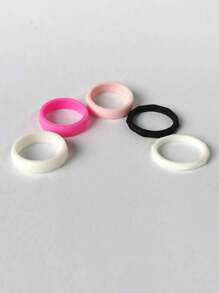 5pcs European And American Fashionable Silicone Rings - 3 Glossy and 2 Diamond Face Rings - View 2