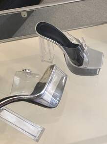 Gợi cảm Cao gót Giày dép , Trang trí pha lê , Chóp giầy hình vuông , Phổ biến nhất Phong cách đường phố , Linh hoạt Công chúa Giày dép , Nền tảng Thiết kế , Kích thước 35-42 - Bạc - Xem 8