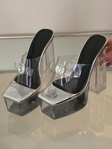 Gợi cảm Cao gót Giày dép , Trang trí pha lê , Chóp giầy hình vuông , Phổ biến nhất Phong cách đường phố , Linh hoạt Công chúa Giày dép , Nền tảng Thiết kế , Kích thước 35-42 - Bạc - Xem 5