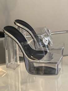 Gợi cảm Cao gót Giày dép , Trang trí pha lê , Chóp giầy hình vuông , Phổ biến nhất Phong cách đường phố , Linh hoạt Công chúa Giày dép , Nền tảng Thiết kế , Kích thước 35-42 - Bạc - Xem 2