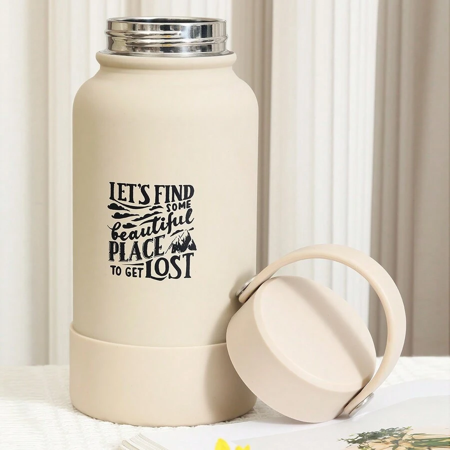 可攜式三層真空不銹鋼保溫水瓶,可冷藏48小時,防漏bpa-free,帶有矽膠防滑底座米色 - 米色 - 查看 1