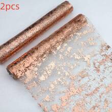 2pcs Rose Gold Sparkly Foil Thin Mesh Fabric Rolls, 11 Inches X 108 Inches, Shiny Table Runner For Wedding, Party Decoration