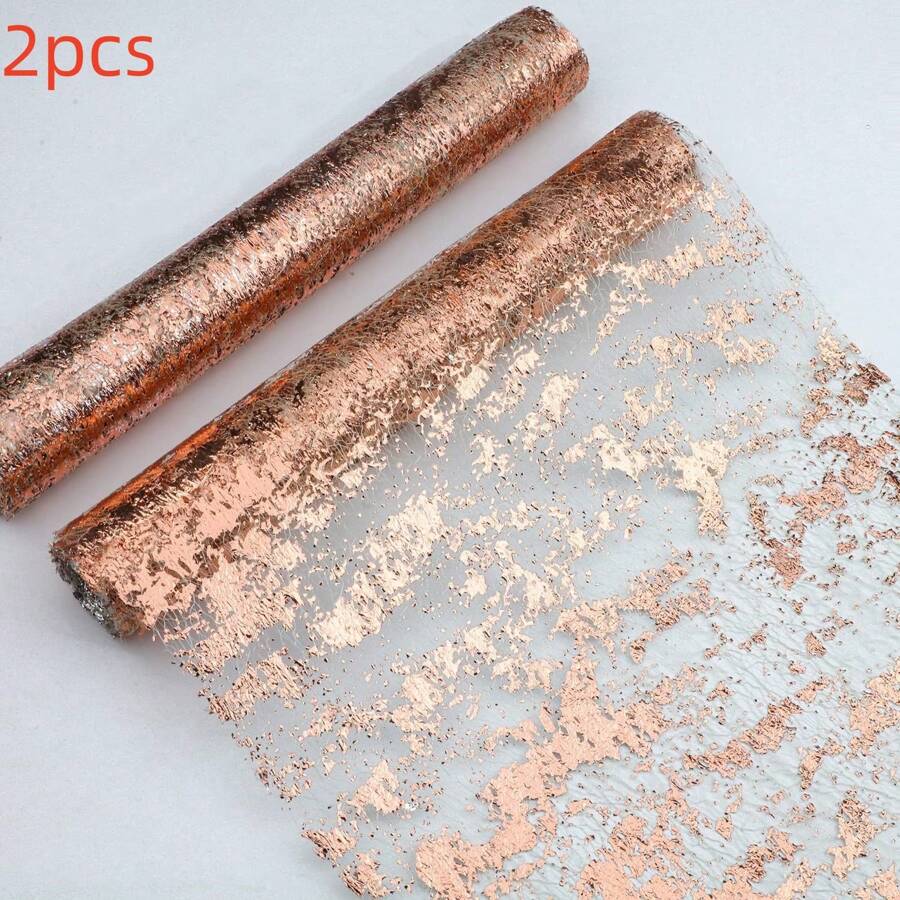 2pcs Rose Gold Sparkly Foil Thin Mesh Fabric Rolls, 11 Inches X 108 Inches, Shiny Table Runner For Wedding, Party Decoration