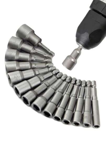 9/14 Pcs Power Nut Driver Drill Bit Set, 1/4" Hex Socket Adapter Bolt Drivers Repairing Tool Kit, Suitable For Quick Change Chuck, Electric Screwdriver, Hand Drill, Pneumatic Drill, Lithium Drill,Tool Accessories