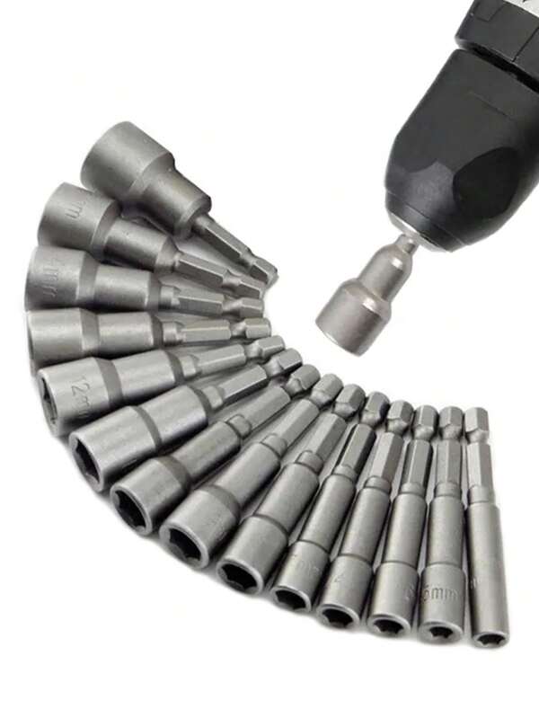 9/14 Pcs Power Nut Driver Drill Bit Set, 1/4" Hex Socket Adapter Bolt Drivers Repairing Tool Kit, Suitable For Quick Change Chuck, Electric Screwdriver, Hand Drill, Pneumatic Drill, Lithium Drill,Tool Accessories