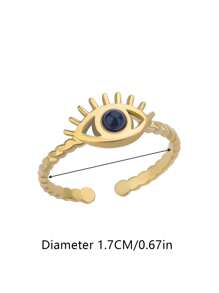 1 pieza Anillo abierto con ojo turco de la suerte, estilo europeo y americano, anillo ajustable de acero inoxidable dorado para mujer, joya de pareja de moda como regalo - Amarillo Oro - Ver 17
