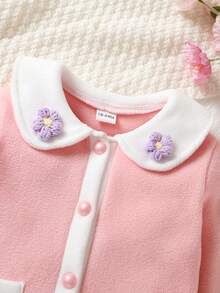 时尚柔软舒适女婴可爱保暖夹克，带彼得潘领，适合春秋冬季 - 粉色 - 查看 4