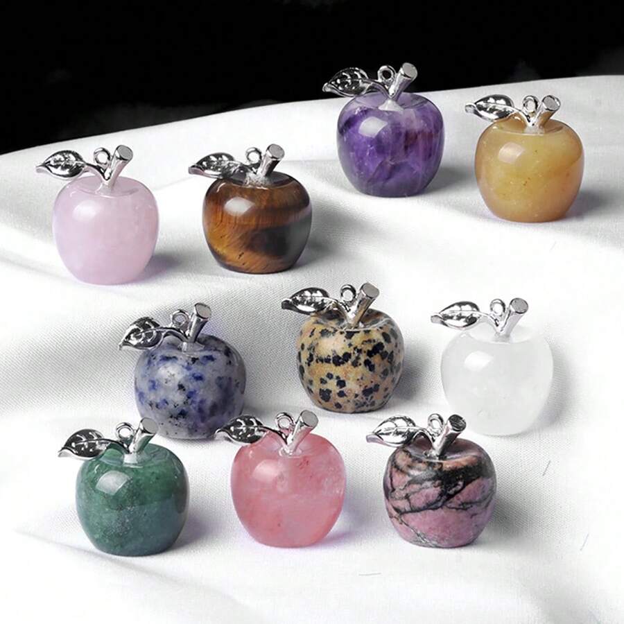1pc Natural Crystal Jade Apple Small Ornament Mixed Colorful Gift