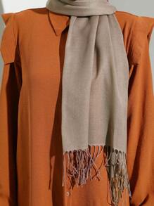 1pc Solid Color Fringed Muslim Hijab For Women, Daily Headscarf - Beige - View 2