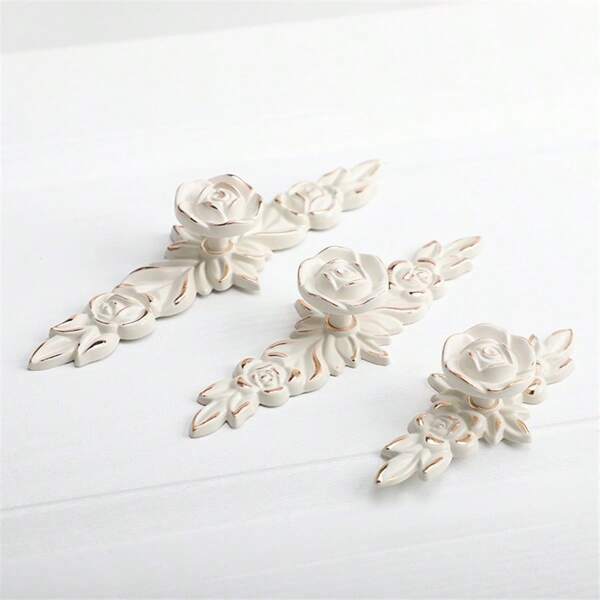 1 Pc /2 Pcs Modern And Minimalist European Style Rose, Ivory White Paint, Zinc Alloy Furniture, Handles, Cabinets, Wardrobes, Drawers, Door Handles