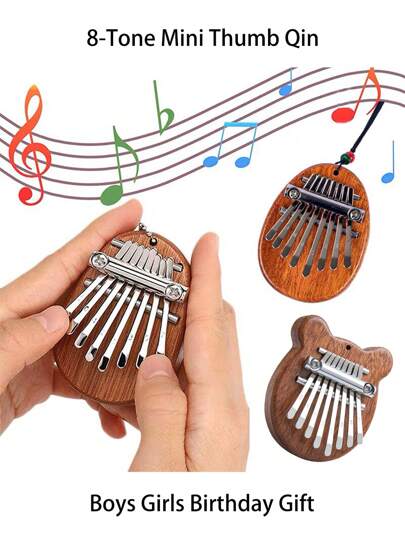 1set Water Drop Shape Little Bear Shape 8-Tone Mini Thumb Kalimba Solid Wood Five Finger Kalimba Portable Beginner Finger Instruments Percussion Music Teenagers Birthday Gift (Can Be Used As A Necklace Key Chain), School Supplies