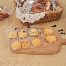 100入組卡通與標語圖形隨機包裝袋，透明自鎖餅乾袋，適用於派對烘焙婚禮禮品袋 - 無色 - 查看 8