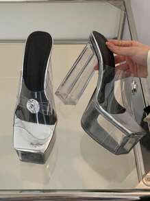 Gợi cảm Cao gót Giày dép , Trang trí pha lê , Chóp giầy hình vuông , Phổ biến nhất Phong cách đường phố , Linh hoạt Công chúa Giày dép , Nền tảng Thiết kế , Kích thước 35-42 - Bạc - Xem 4