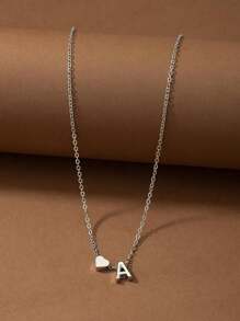 心和字母墜飾項鍊 - 銀色 - 查看 3