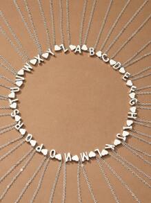 心和字母墜飾項鍊 - 銀色 - 查看 2