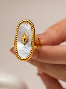 Uworld 1 件 18k 鍍金復古奢華不銹鋼藍色金石和非洲玉戒指,適合女士日常佩戴和手鍊製作