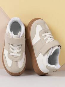1pair Girls' Lightweight Flat Casual Sports Sneakers, Four Seasons, Athletic Training Shoes - Beige - View 2