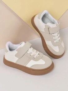 1pair Girls' Lightweight Flat Casual Sports Sneakers, Four Seasons, Athletic Training Shoes - Beige - View 1