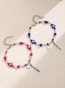 2pcs/Set Couple Beaded Bracelets With Heart, Star, Moon And Sun Charms, Gift Idea For Lovers - Sun and Moon - View 6